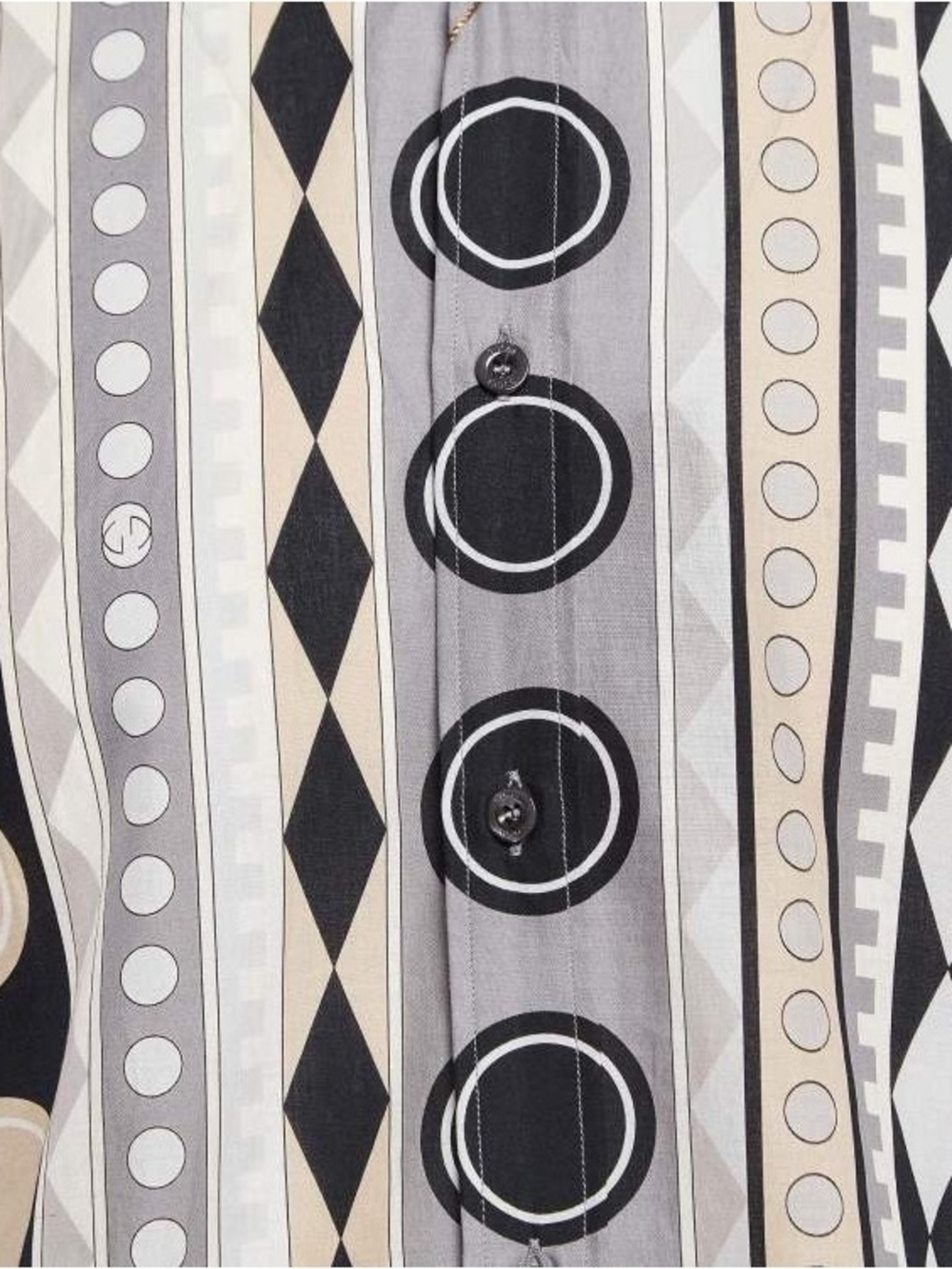 GUCCI Striped Geometric Print Button-Up Shirt in Black, Gray & Cream - Picture 3 of 8